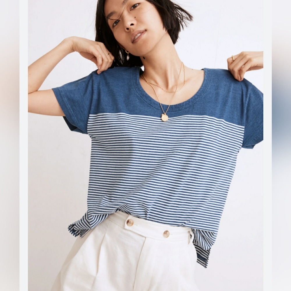 Madewell Lyndale Oversized Tee Indigo Mariner Stripe Size XS
